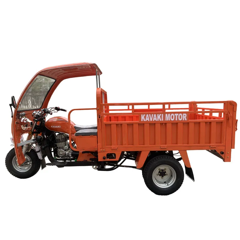 hot sale 250cc water cooled engine 2.0m cargo box SUPER KAVAKI MOTOR gasoline rear double wheel automatic discharge tricycle
