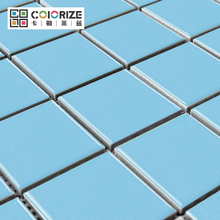 Colorize Square Light Blue Porcelain Glossy swimming pool Mosaic Tile cheap mixed luxury light blue swimming pool mosaic tile