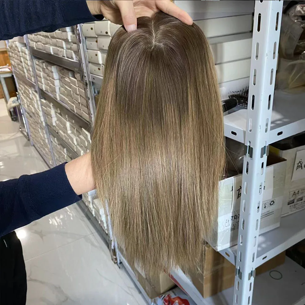 virgin hair highlights hair brown color 8/10  silk base toppers  for women thin hair and  alopecia treatment