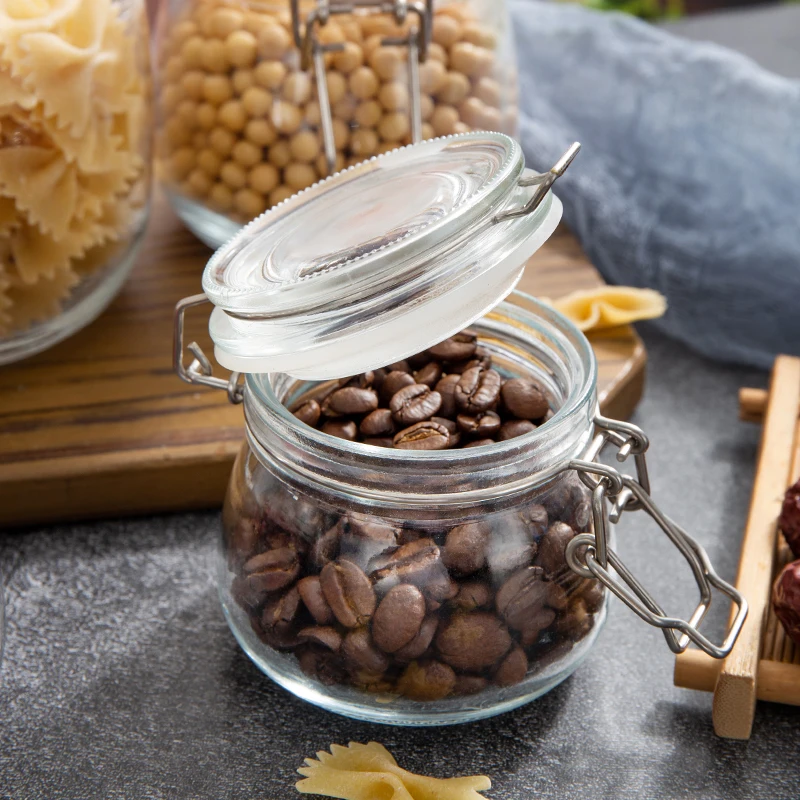 On Sale Transparent Different Size Round Glass Storage Containers Spice Candy Beans Child Snacks Storing Keep Dry Glass Jars