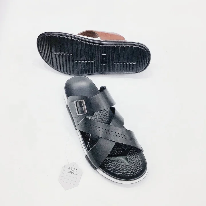 2022  customize hot sell high quality men slipper beach comfortable anti slip outdoor PU leather men slippers