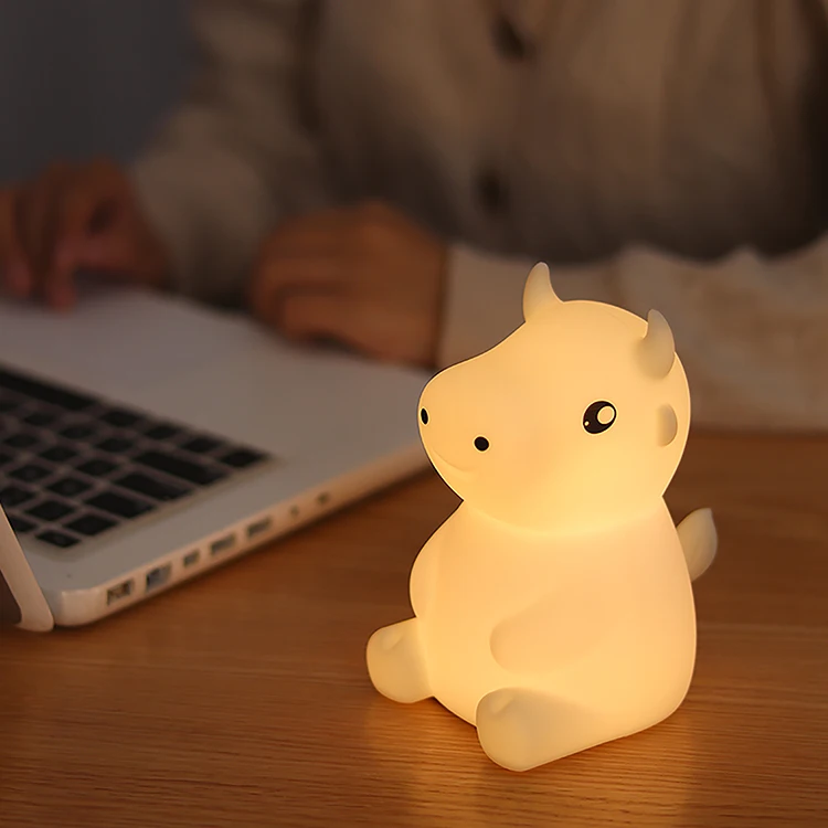 Popular Cute Animal Cow Silicone Night Light for kids Nursery Lamp with Timer USB Rechargeable baby led night light