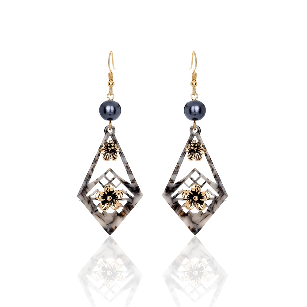 SophiaXuan Holiday Acrylic Earrings Pearl Dangling Gold Plated Leaf Pendant Hawaiian Earrings