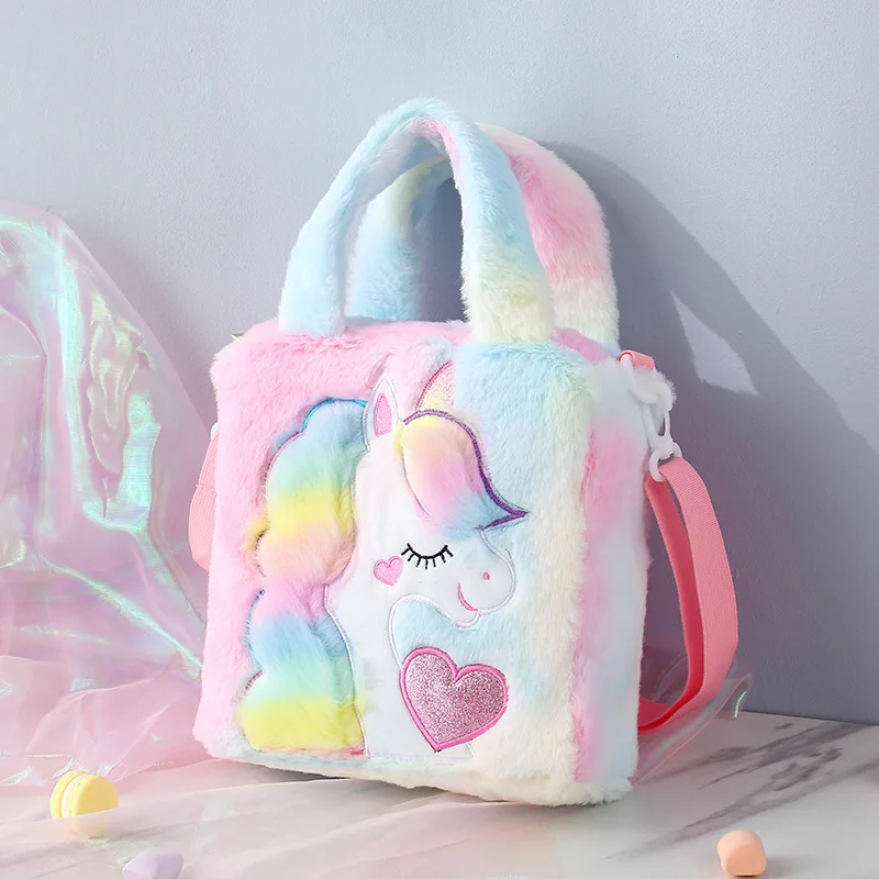 Wholesale high quality cute cartoon ladies purse shoulder bag fashion kids children unicorn plush bags women