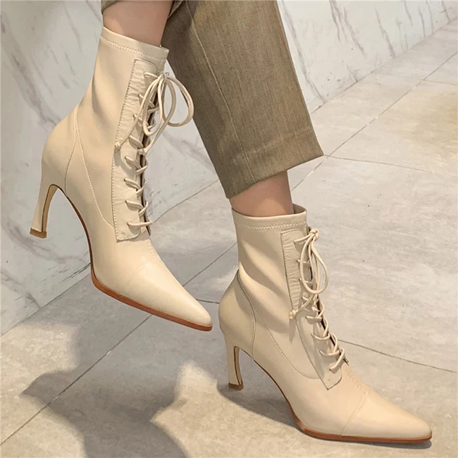 
Lady Party Casual Woman Sexy Fashion Ankle Boots Thin Heels Pointed Toe Autumn Winter Lace Up Shoes 