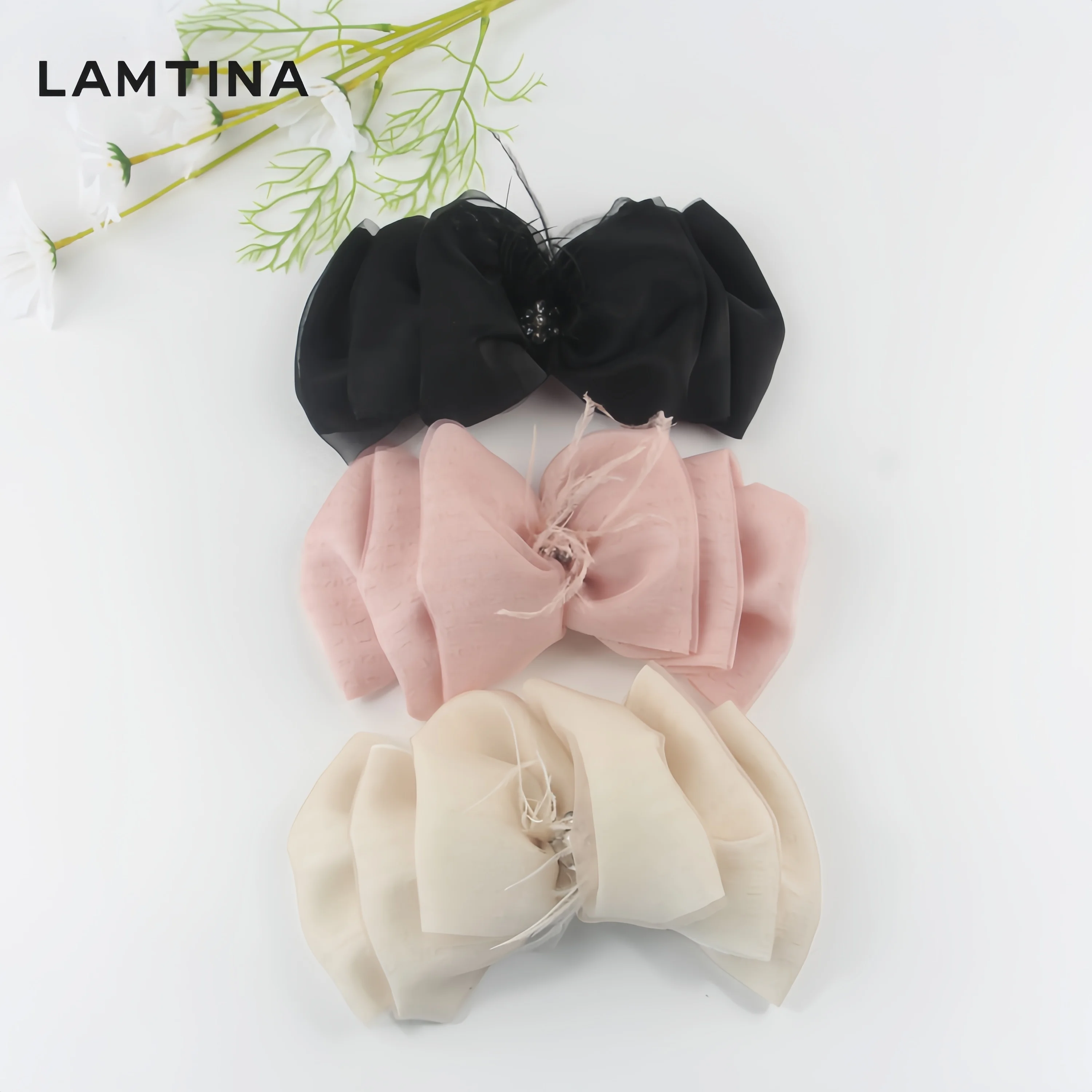 French Elegant High Quality Chiffon Big Bowknot Claw Clips Pearl Large Bow Barrette Soft Elastic Ponytail Hair Accessories