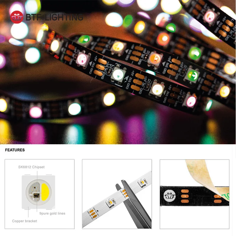 SK6812 RGBW Led Strip Light 4 in 1 Similar WS2812B IP30 65 67 5V 1m 5m 30 60 144 LEDs Individual Addressable RGBWW Led Lights