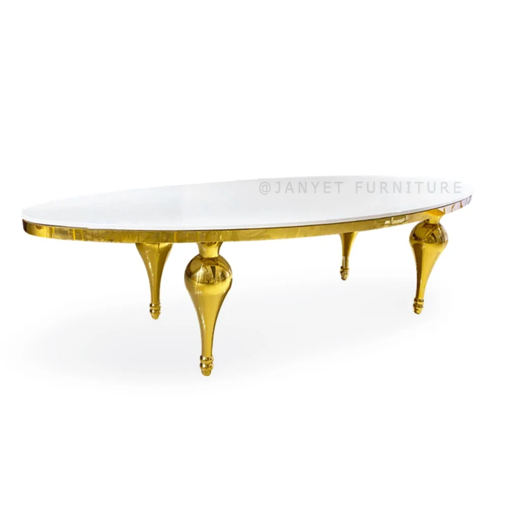 Wholesale Luxury Royal Gold Stainless Steel Wedding Events Hotel Oval Dining Table