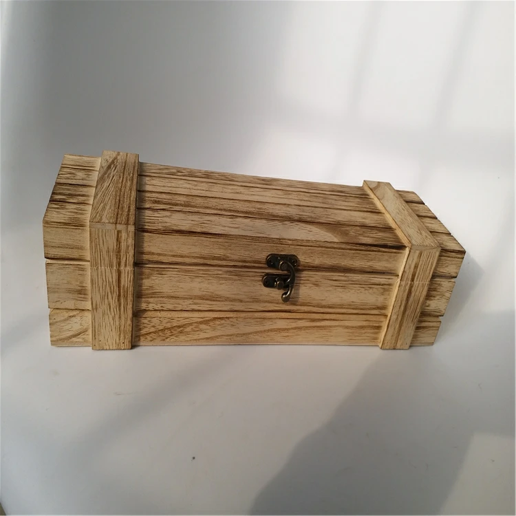 OEM Vintage Metal Lock Paulownia Wood Wine Bottle Packaging Gift Box