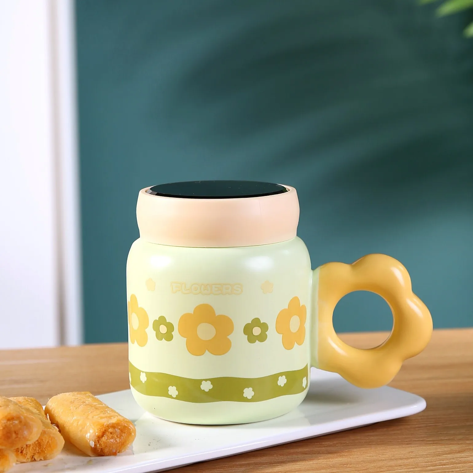 INS tulip fresh water cup girl student with lid office mug household ceramic water cup customized
