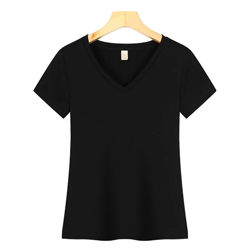 High quality Customized blank 92.2% Cotton,7.8%spandex,200GSM soft plain v-neck t shirt women for wholesale with custom printing
