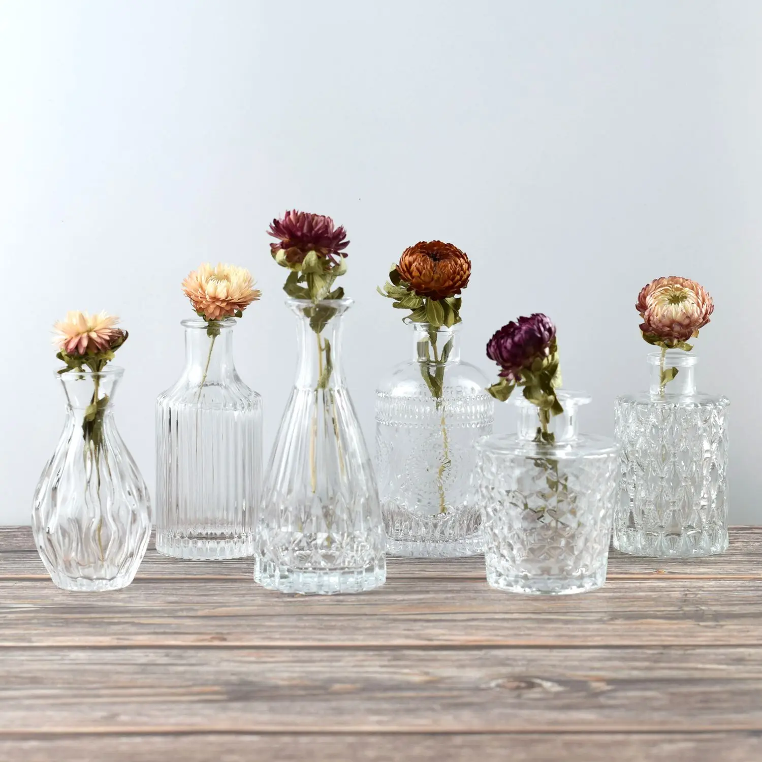 Glass Vase for Centerpieces Vintage Vases for Floral Wedding Party Table Decor Clear Flower Vase Stripe Modern Bud