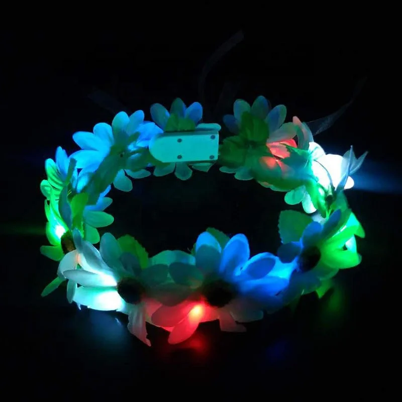 Hawaiian Party Light Up Daisy Flower Headband Flashing LED Flower Crown For Girl