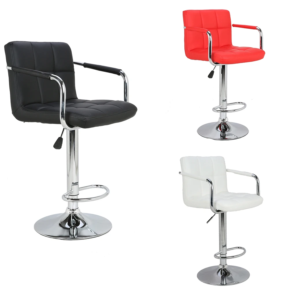 Modern Swivel High Bar Chair with Chrome Metal Base Indoor Kitchen Adjustable Pu Leather Customized Logo Commercial Furniture