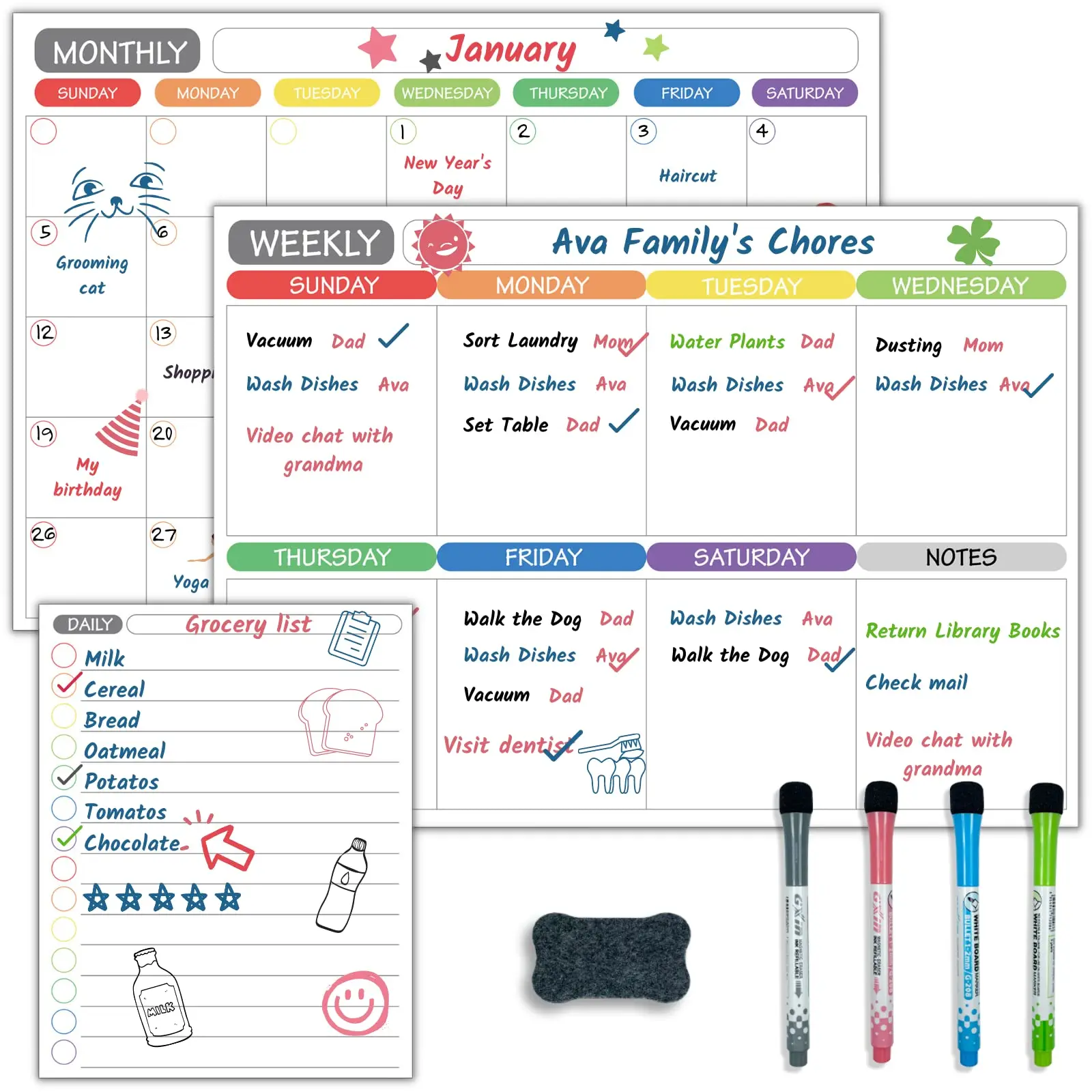 calendar magnetic whiteboard dry erase weekly planner board set sheets dry erase