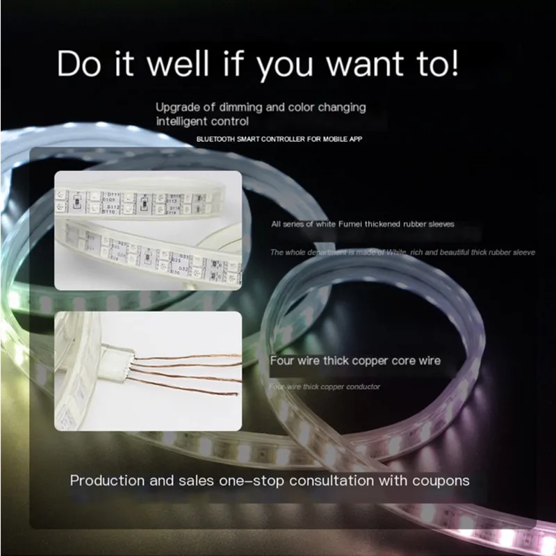 220V Decorative Led Smd 5050 Rgb Remote Control Hotel Colorful Outdoor Waterproof Led Light with Intelligent Strip Light