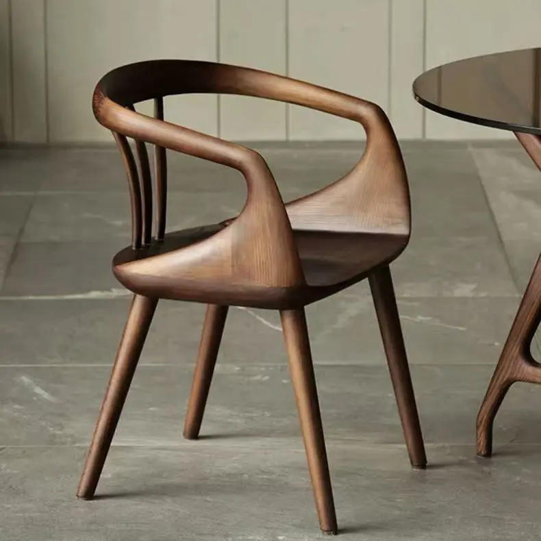 Luxury Armchair Nordic Style Ash Wood Dining Chair with Arm Home