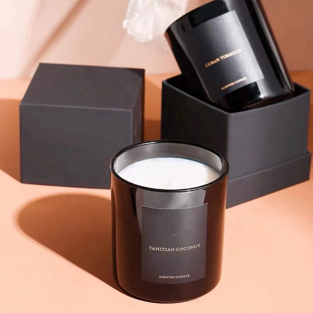 Custom Printed 230Ml 320Ml 500Ml Glass Candle Jar Matte Black Candle Vessels With Lids Wholesale In Bulk Fast Shipment