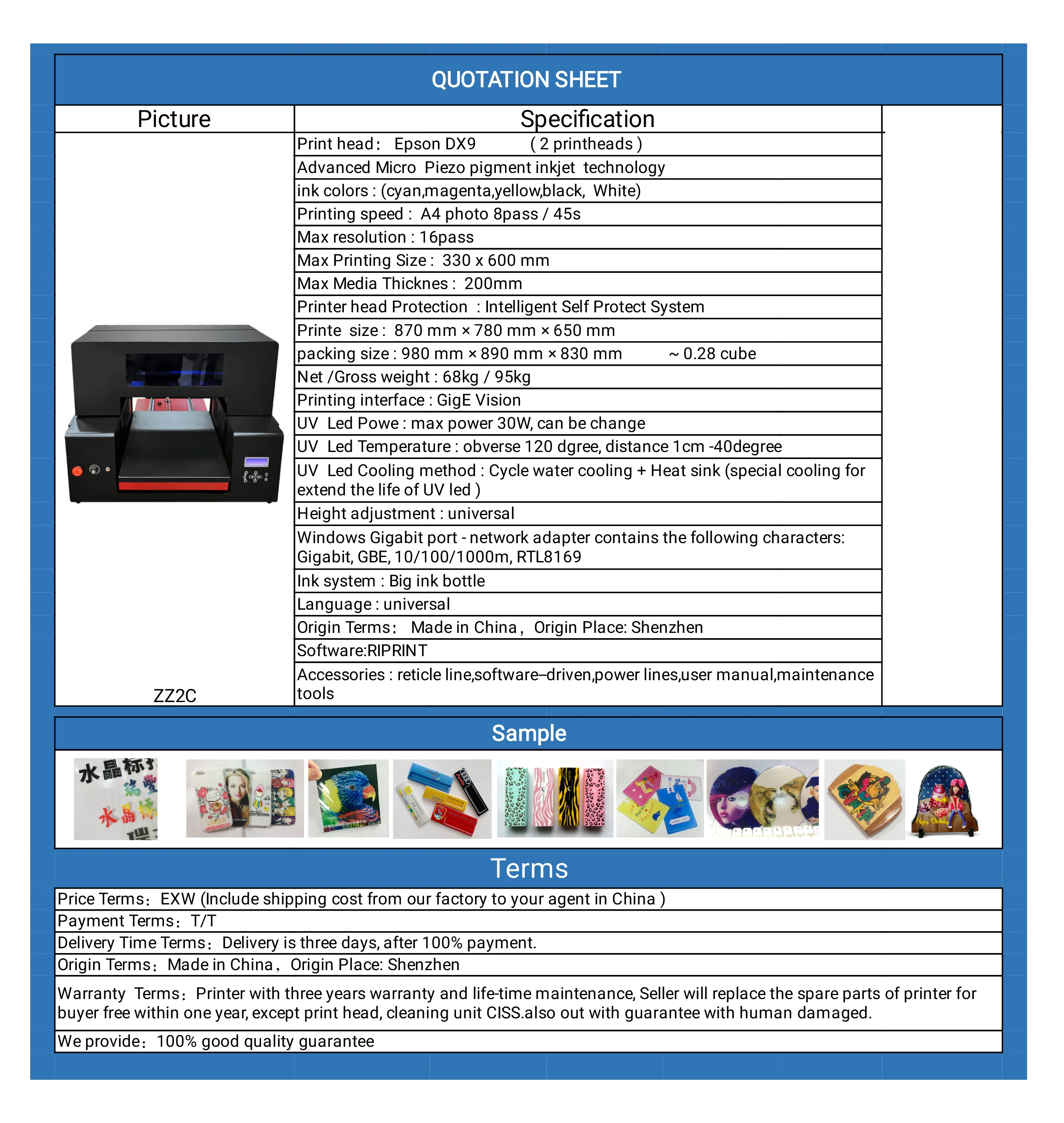 Hot selling 3060 a3 uv flatbed printer Crystal label printer machine with double XP600 print head