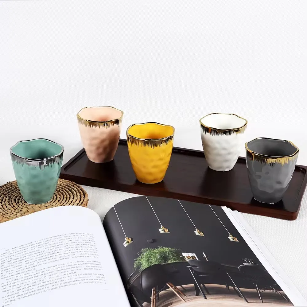Luxury weeding party irregular design tea cup afternoon tea set ceramic coffee mug with gold rim