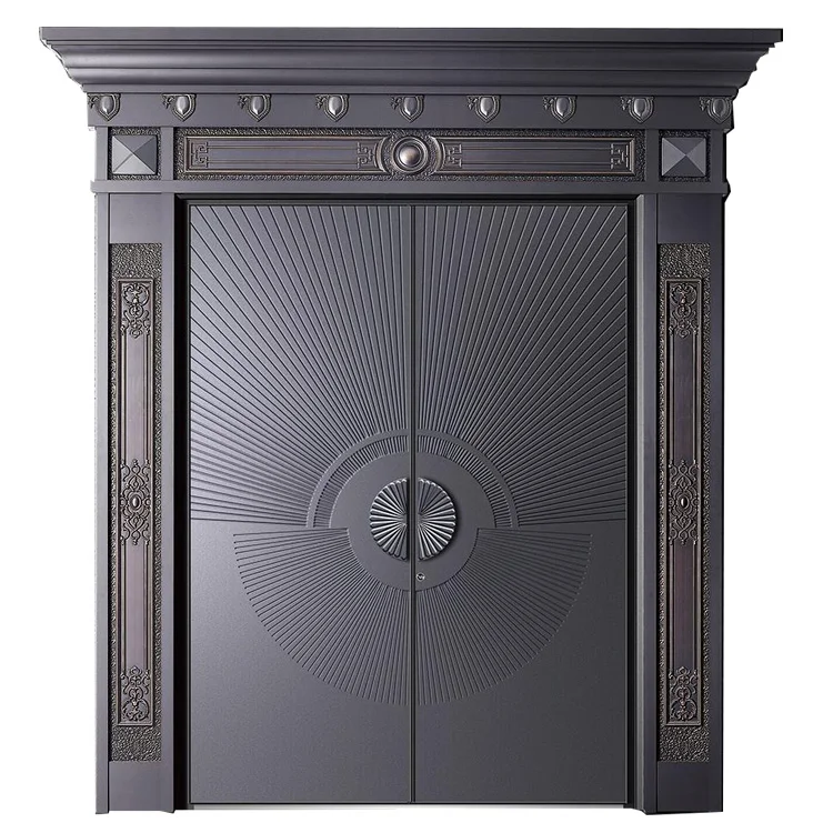 Luxury Design Aluminum Castings Security Door Cheap Traditional Style Wrought Iron Entrance Manual Opening Villas Bulletproof