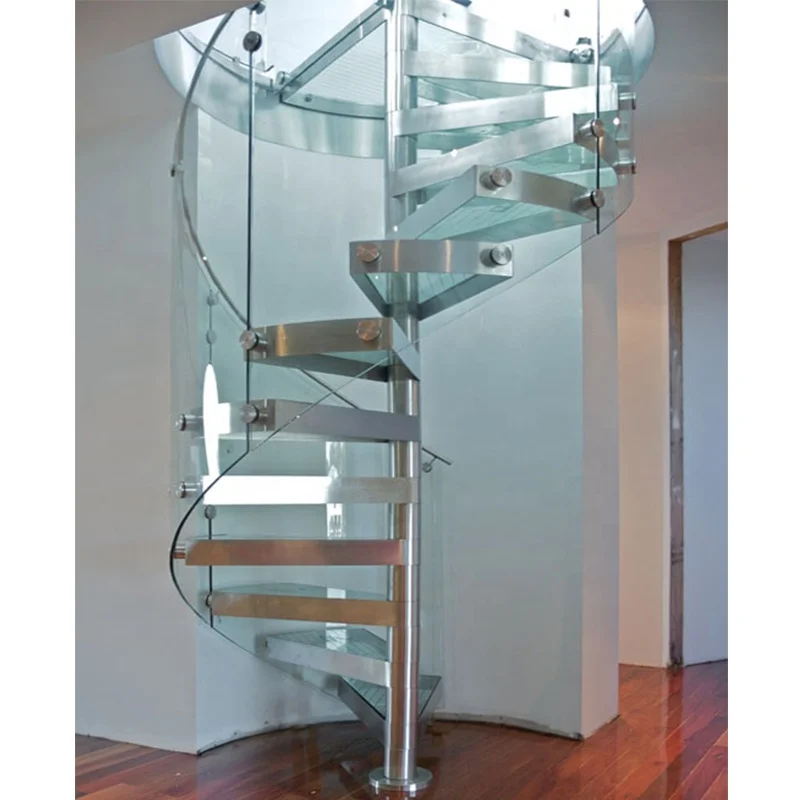 Household Luxury Duplex Curved Stairs Indoor Attic Staircase Solid Wood Steps With Central Support Column Spiral Stair case