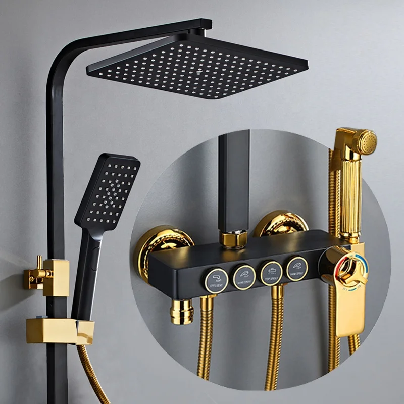 wall mounted stainless steel Bathroom shower set luxury brass rain rainfall shower mixer set thermostatic shower faucet set