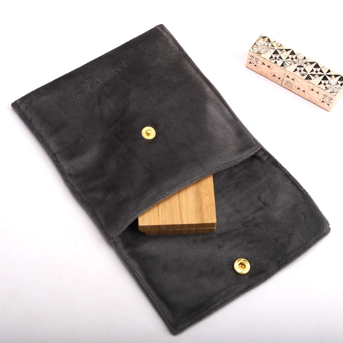 Custom Emboss Printed Colorful Velvet Envelope Necklace Bracelet Jewelry Pouch With Button Luxury Mirror Comb Jewelry Pouch