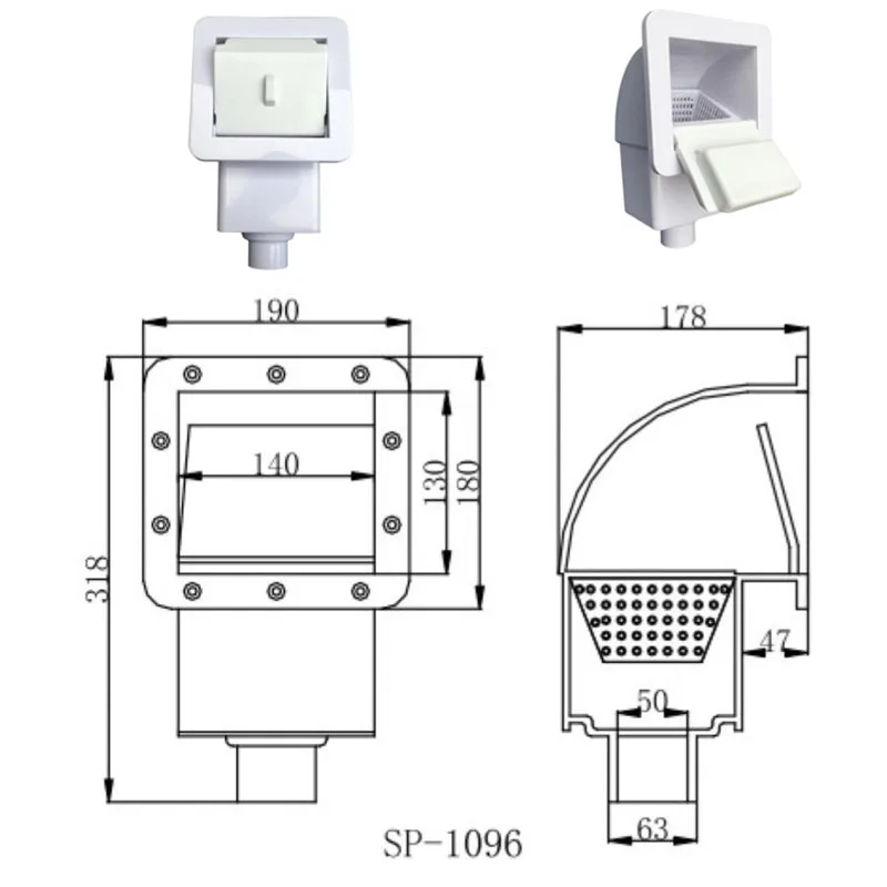 Wall Skimmer Gasket And Return Fitting Wall Mount Swimming Pool Surface Skimmer