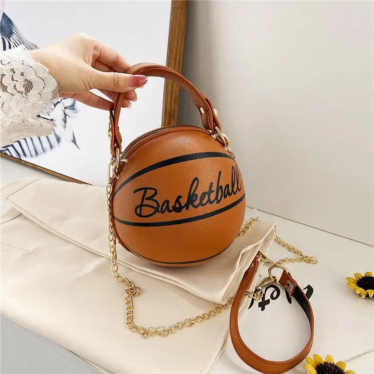 Wholesale fashion cute little ball round soccer mini chain lady shoulder handbags women basketball purse bag