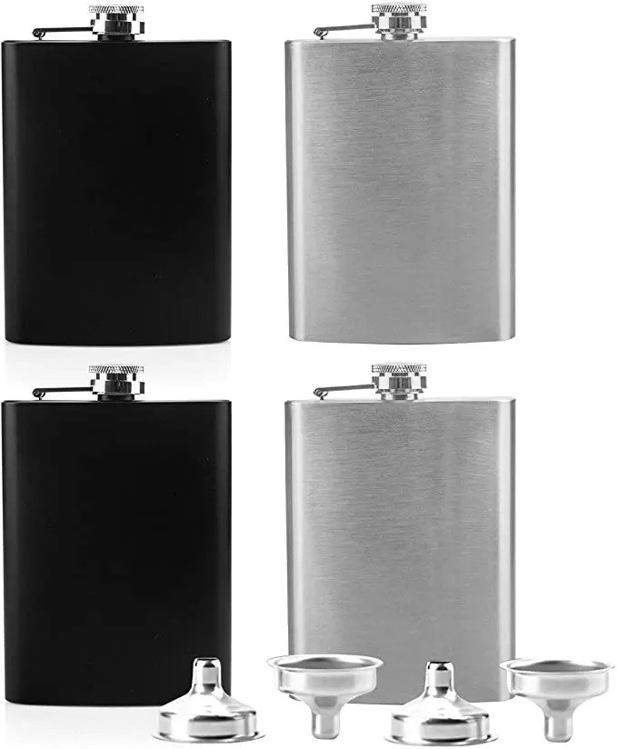 Customized Premium Alcohol Drinking Whisky Portable Hip Flask, Wholesale Wine Funnel Stainless Steel Leather Gift Set Hip Flask