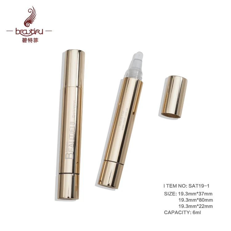 2ml 4ml  Empty aluminum shiny gold twist pen with various brush for concealer,lip gloss,nail polish,teeth whitening,cuticle oil