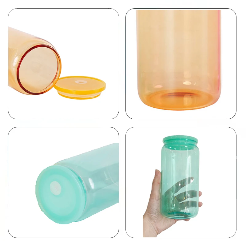 wholesale 16oz colored jelly libbey glass beer can home bar water drinking glass cups tumbler with plastic lid and straw for