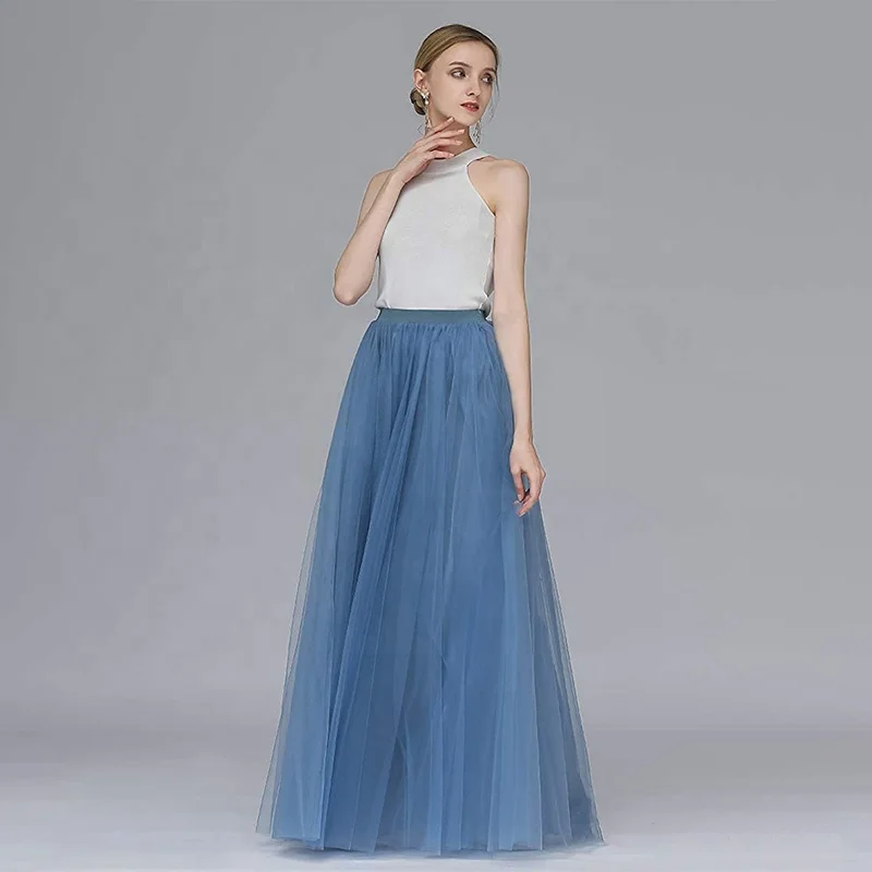 Womens Long Bridesmaid Tulle Skirts White Mesh Layered Dress Flowy Formal Wedding Attire Dance Clothes Black Skirt