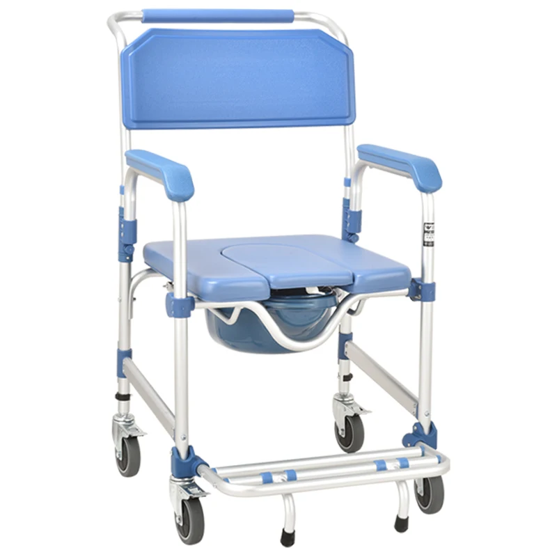New Style Aluminium Elderly Bathing Chair Shower Toilet Commode Chair With Wheels