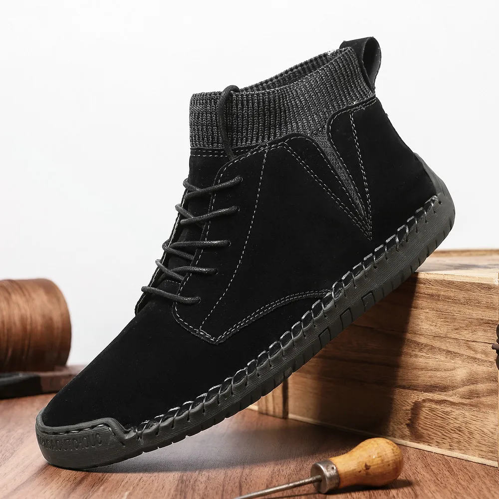Non-slip Rubber Sole Outdoor Winter Boots Men Leather Casual Shoes Fashion Ankle Boots Unisex