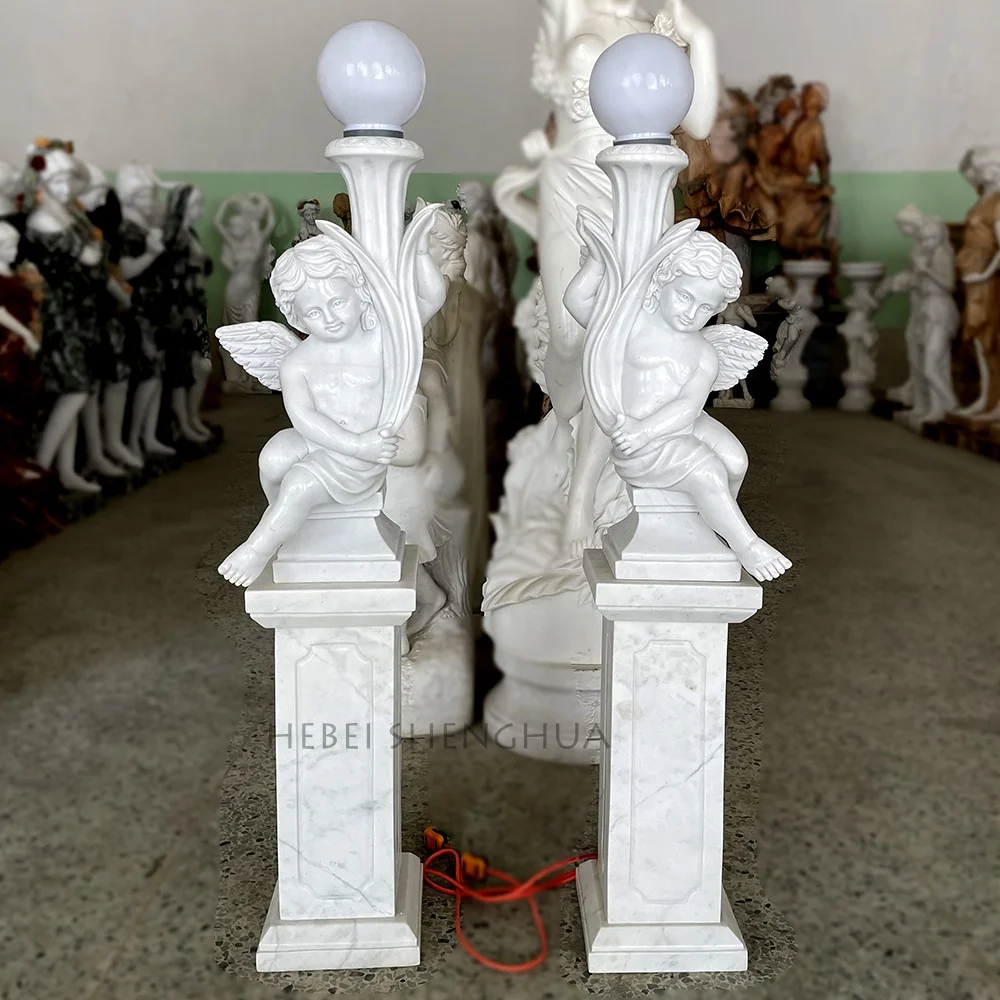 2023 New Handcarved Marble Angel Statue Handheld Lamp Statue For Sale