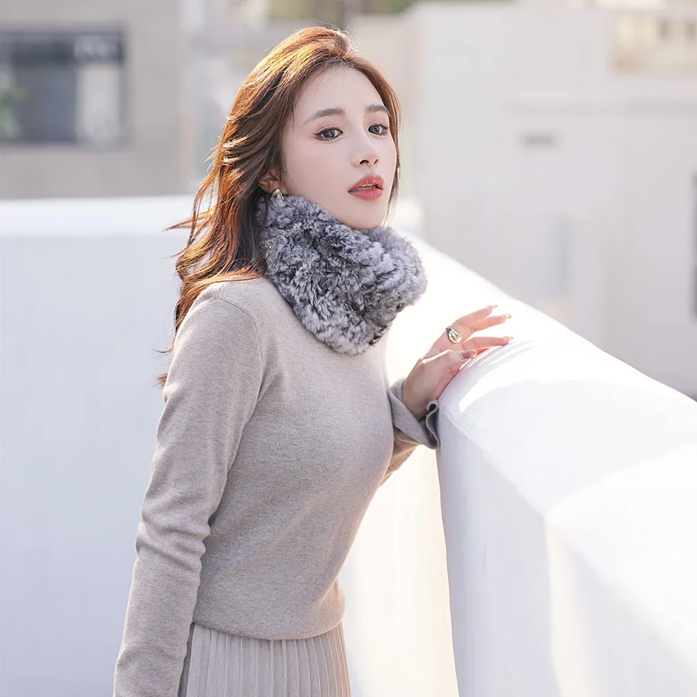 2024 Ladies Winter Luxury Real Chinchilla Fur Headbands Women Chinchilla Fur Neck warmer Hand Knitted Chinchilla Fur Hat