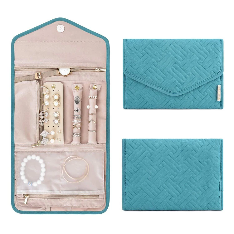 wholesale classic travel jewellery organizer bracelet necklace ring earring case roll foldable velvet jewelry storage holder