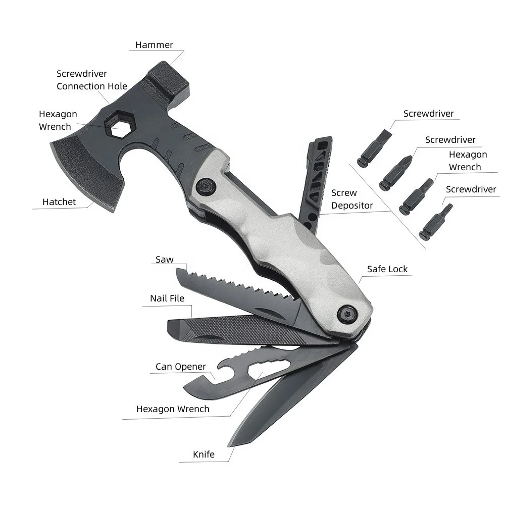 11-in-1 Aluminium Handle EDC Multifunction Axe Hatchet Hammer for Outdoor Camping Survival