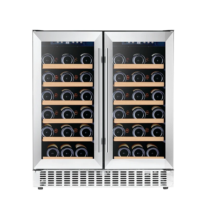 180L 56 Bottles Wine Cooler Cabinet Fridge Built In Wine Cellar Compressor Cooling Dual Zone Wine Refrigerator