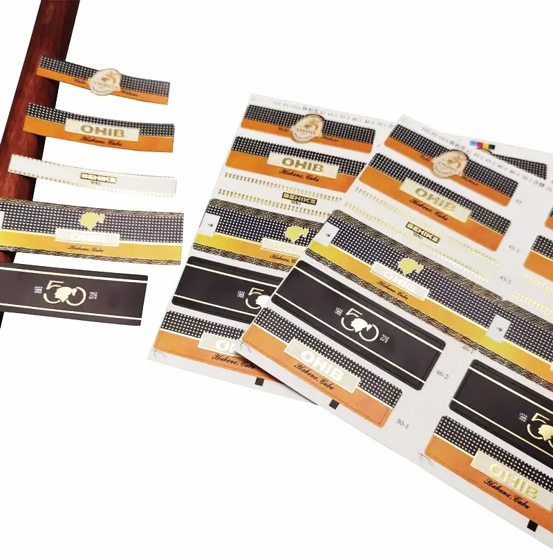 Custom Embossed Logo Stickers Products Cigar Band Label Die Cut Stickers Vinyl Wholesale Sticker