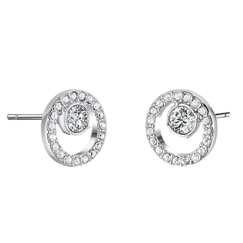 Women Wedding Jewelry S925 Sterling Silver Round Zircon Cubic Zirconia Stud Earrings
