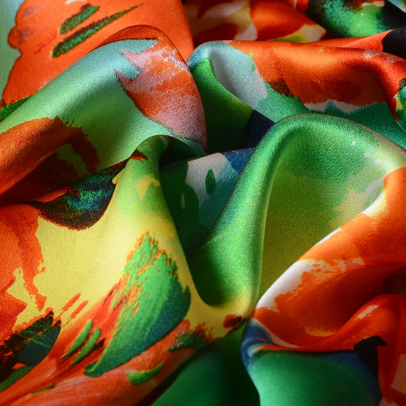 Цифровая ткань шармёз с цветочным принтом шелковая атласная ткань