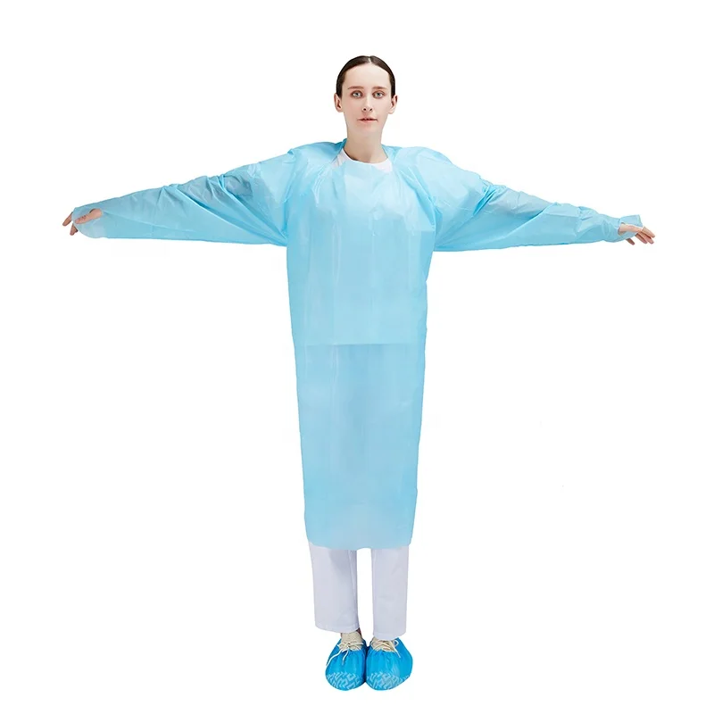 Wholesale Blue Thumb Loop Plastic CPE Gown Disposable With Sleeve