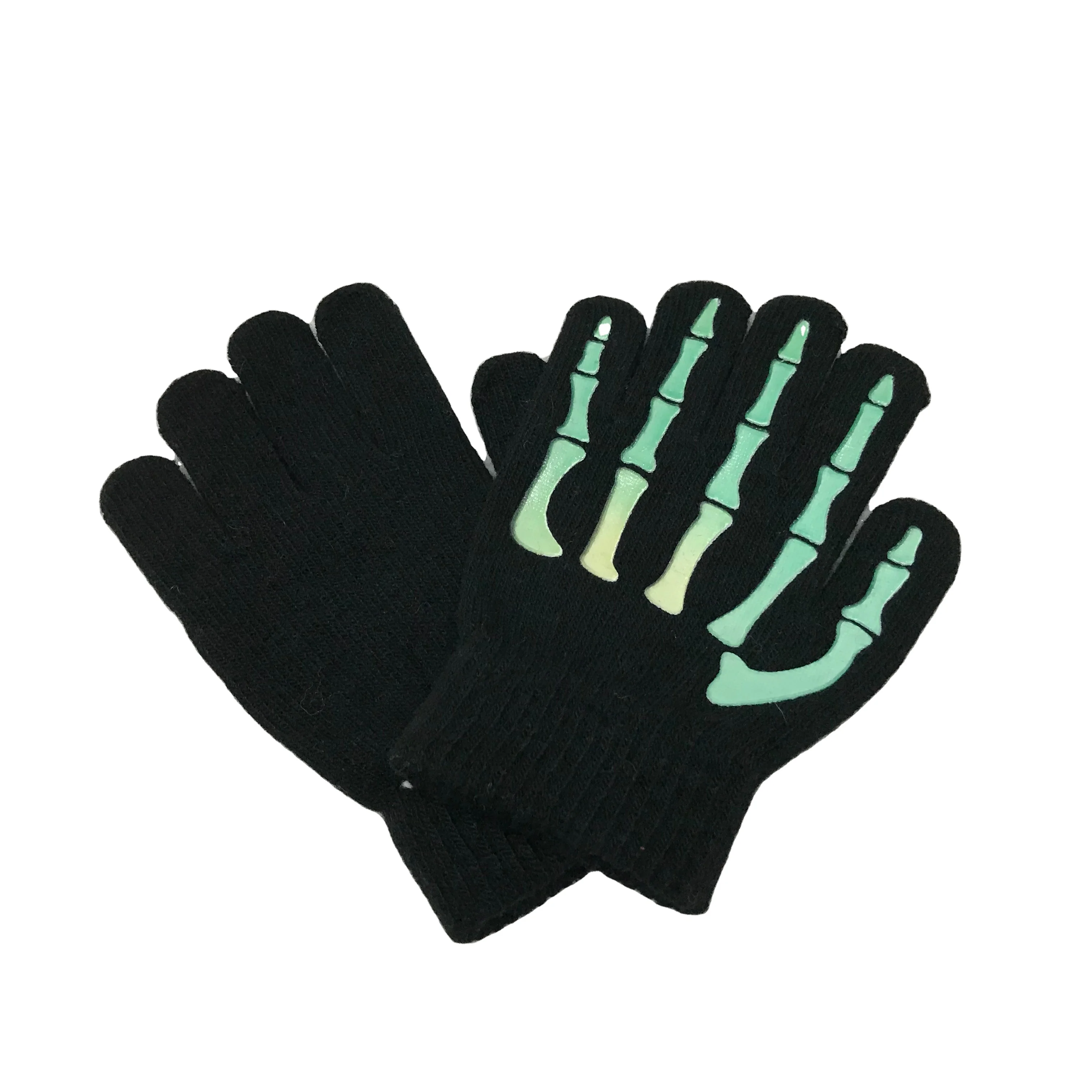 Warm Knitting For Children Solid Acrylic Half Finger Glove Human Skeleton Head Gripper Print Cycling Non-slip Wrist Gloves