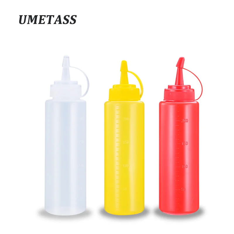 Hot Sale Plastic Sauce Dispense Squeeze Bottle 250ml 340ml 500ml 680ml Ketchup Jam Seasoning Sauce Container