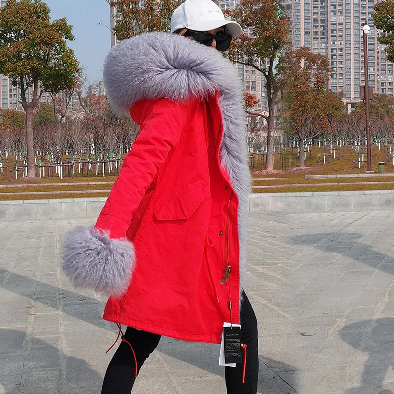 New Winter Removable Rabbit Hair Lining Extra Large Lamb Hair Collar Medium Long Thickened Fur Coat