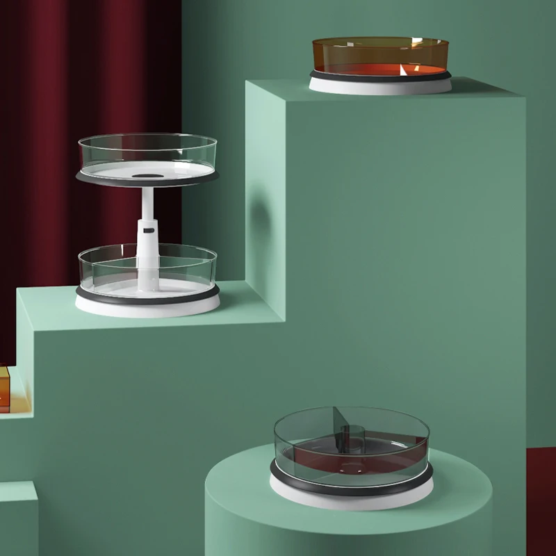 Bathroom Makeup Stations Dressers Plastic Spinning Turntable Storage Tray Rotating Organizer