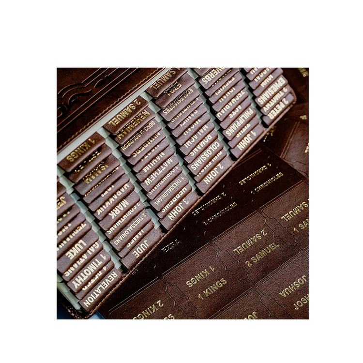 Tom art manufacturer custom hot stamping letter index sticker custom PU leather Bible book label bible tabs for reading